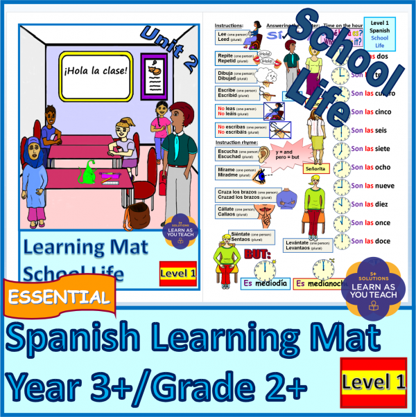 School Life Spanish Learning Mat (Level 1)