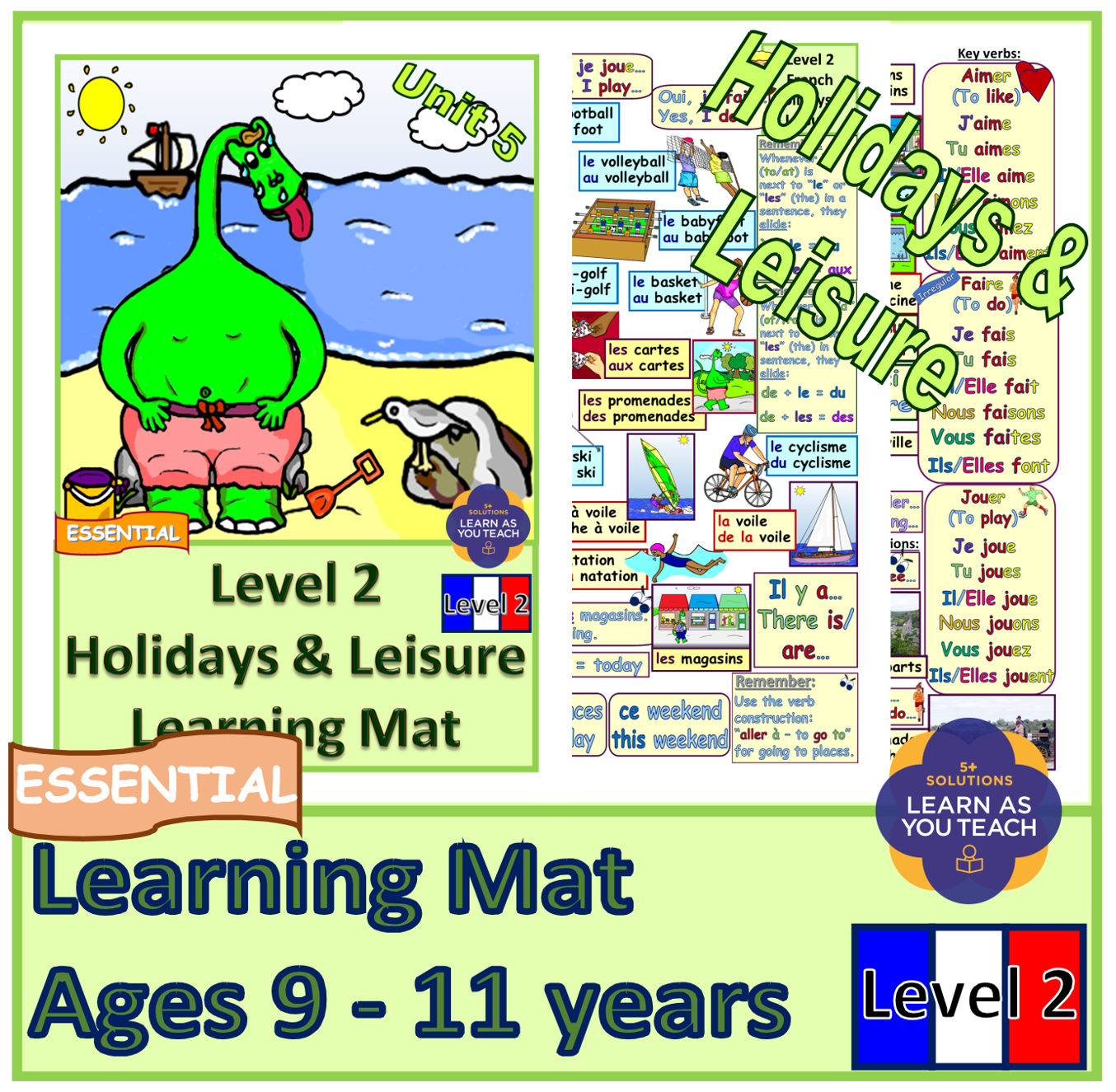 Ages 9-11: French Learning Mat - Holidays & Leisure