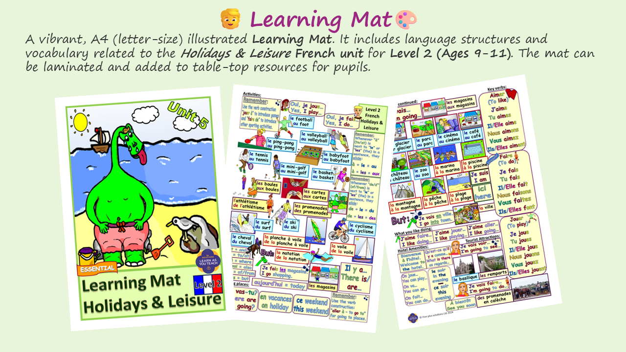 Ages 9-11: French Learning Mat - Holidays & Leisure - Image 3