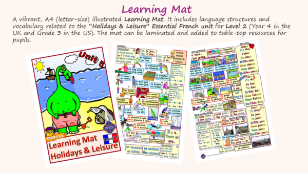 KS2 FRENCH: YEAR 4 LEARNING MAT - HOLIDAYS & LEISURE - Image 3