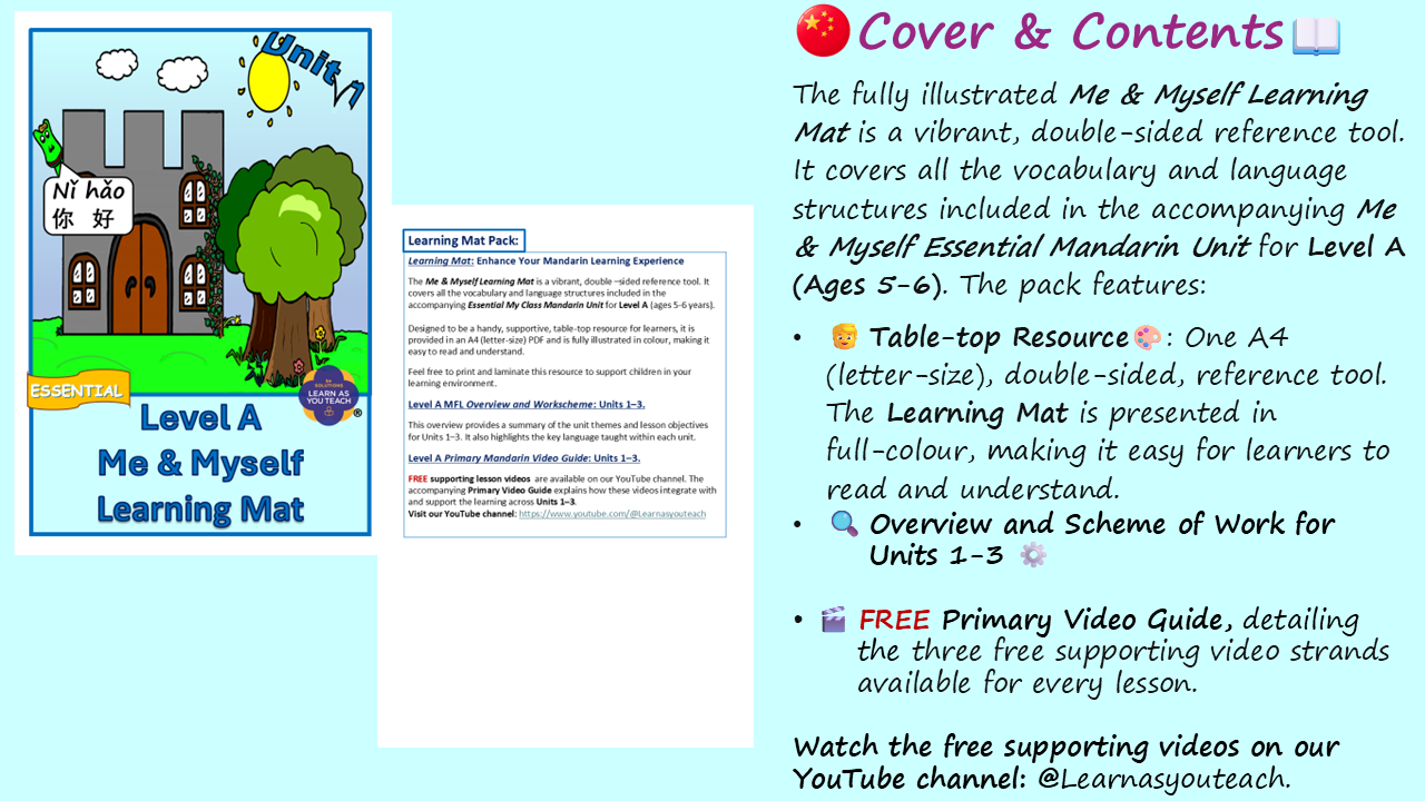 Ages 5-6: Mandarin Learning Mat - Me & Myself - Image 2